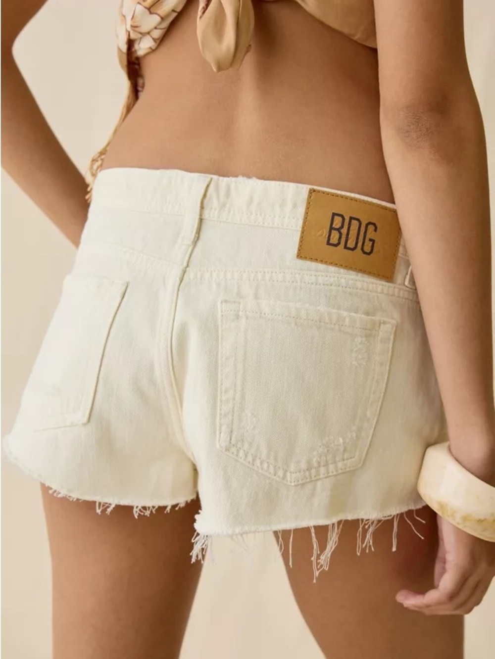 BDG Women's Cream Frayed Hem Denim Shorts